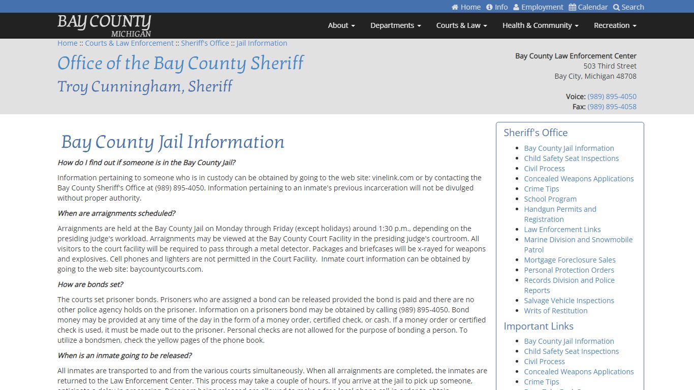 Jail Information - Bay County Mi